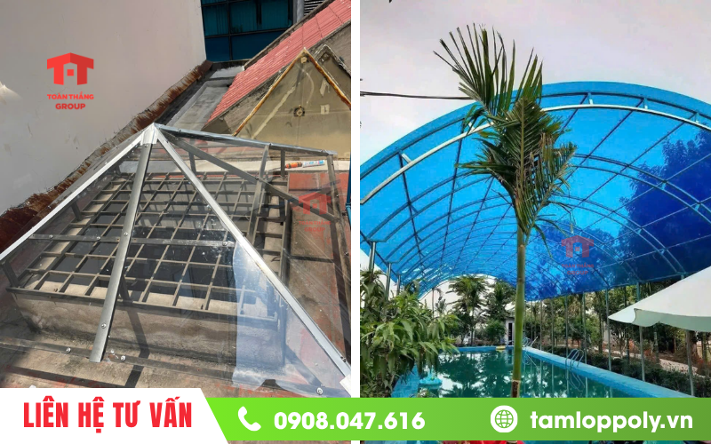 Ứng dụng tấm poly đặc 6mm cho giếng trời và hồ bơi đảm bảo an toàn